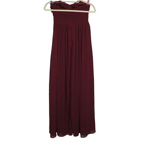 Lulus Love and Be Loved Burgundy Strapless Chiffon Flowy Maxi Dress Size S - Picture 4 of 9